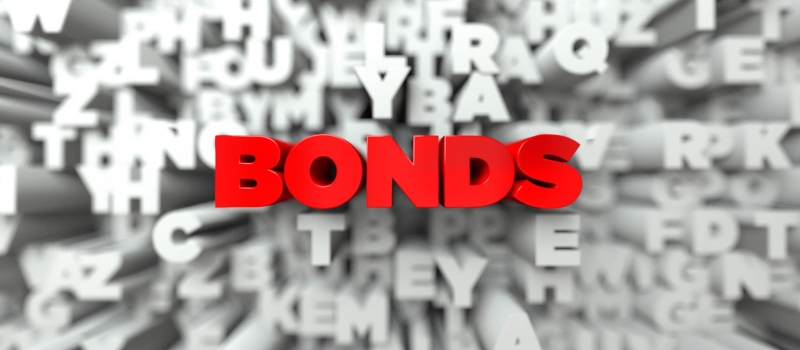 BONDS –   3D stock image of Red text on white background